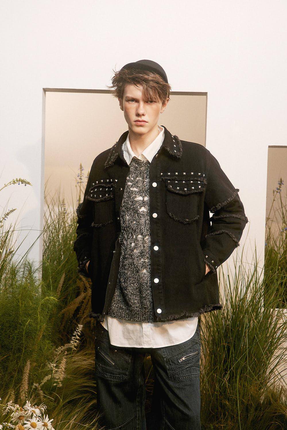 High Street Fashion Brand Hip Hop Rock Rivet Decorative Denim Jacket