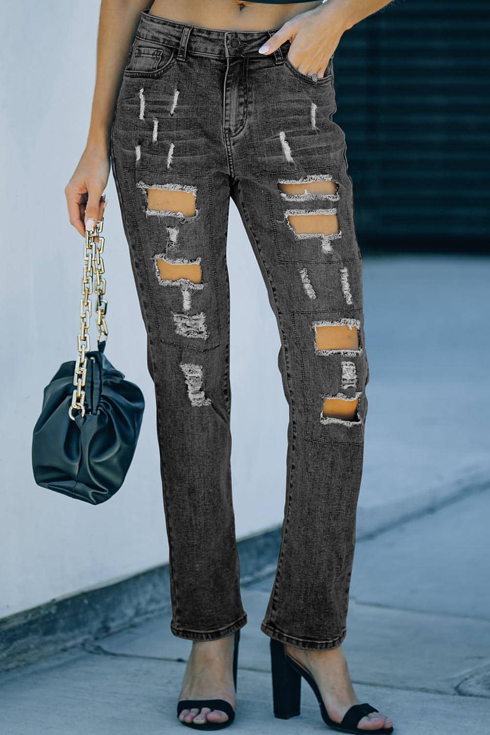 Grijze knopenzakken Distressed jeans