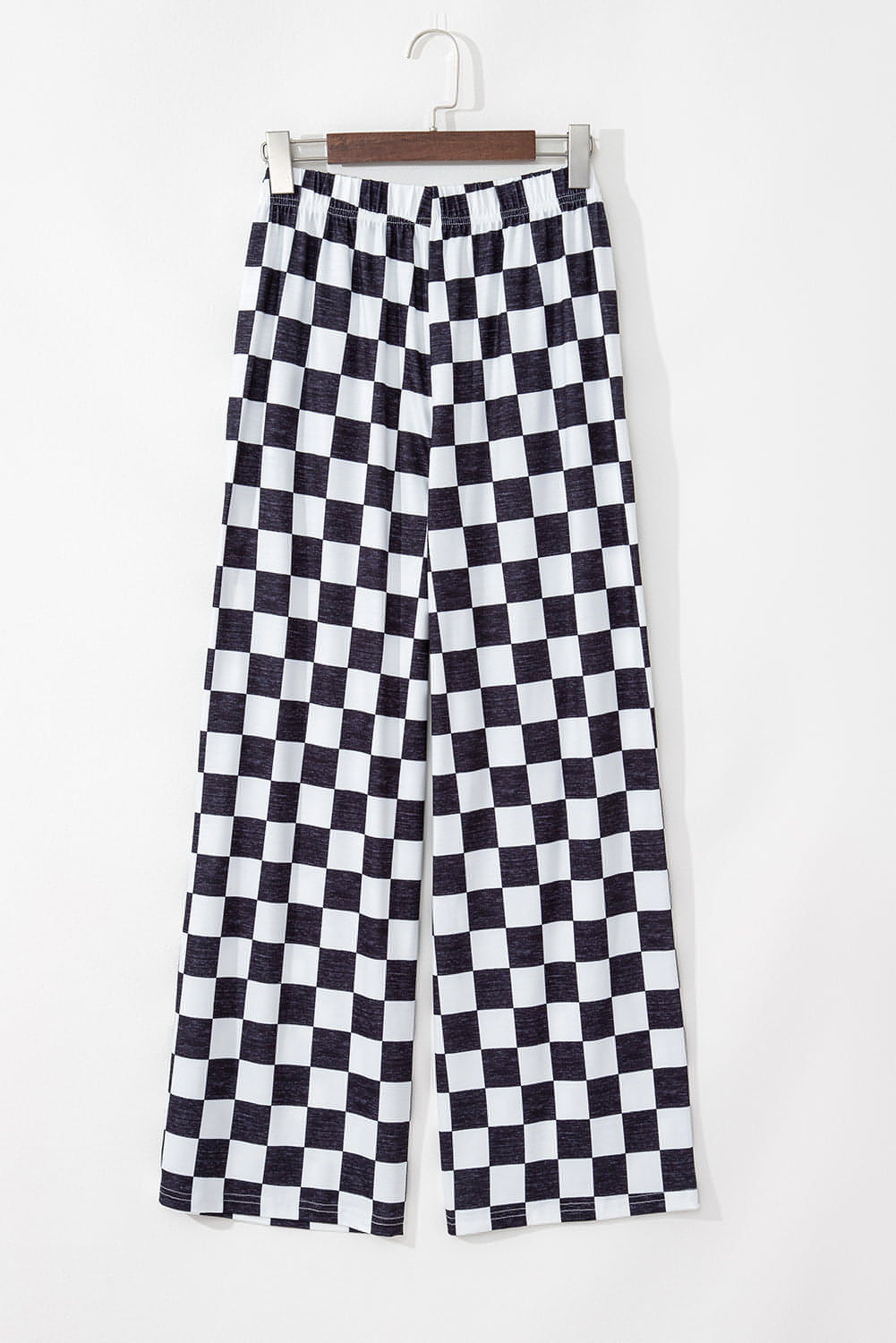 Schwarz 2-Tone Checked Print High Taille Wide Bein Hosen