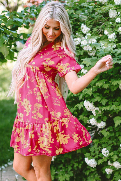 Vestido camisero con mangas murciélago y estampado floral de rosas