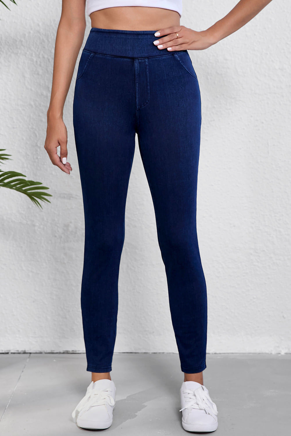 Ashleigh Blue Solid Color High Taille Stretchy Slim Fit Jeggings