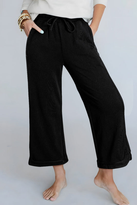 Black Mineral Wash Exposed Seam Wide Leg Bants