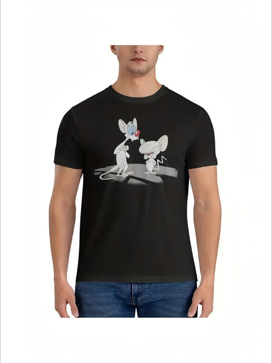 Camiseta estampada para hombre, camiseta novedosa de Pinky y Cerebro, camisetas de manga corta con cuello redondo, ropa estampada