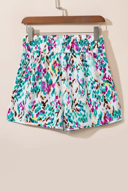 Light Blue Leopard High Waisted Athletic Shorts