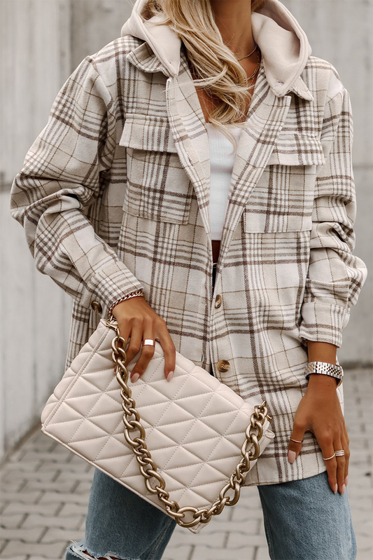 Khaki Plaid avtakbar hette med knapper