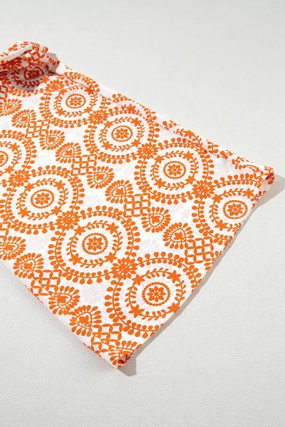 Oransje Boho Retro Flower Print Bukser med brede ben