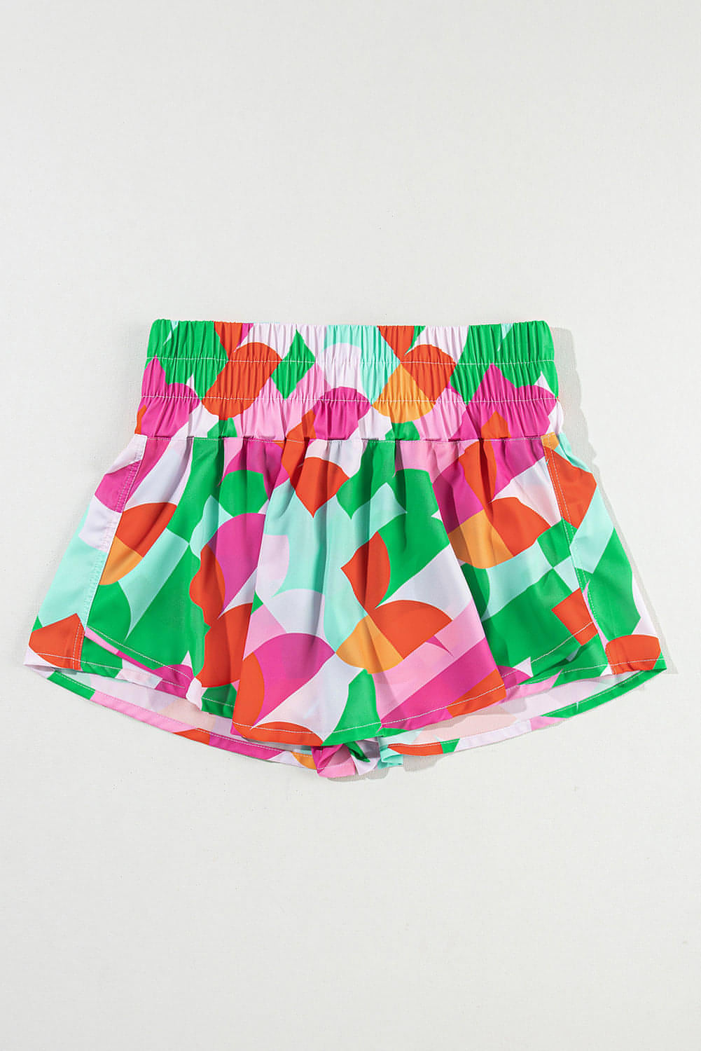 Grüne abstrakte Print Smock Taille Casual Shorts