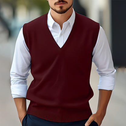 Men's Sleeveless Sweater Vest Casual Solid Color And V-neck