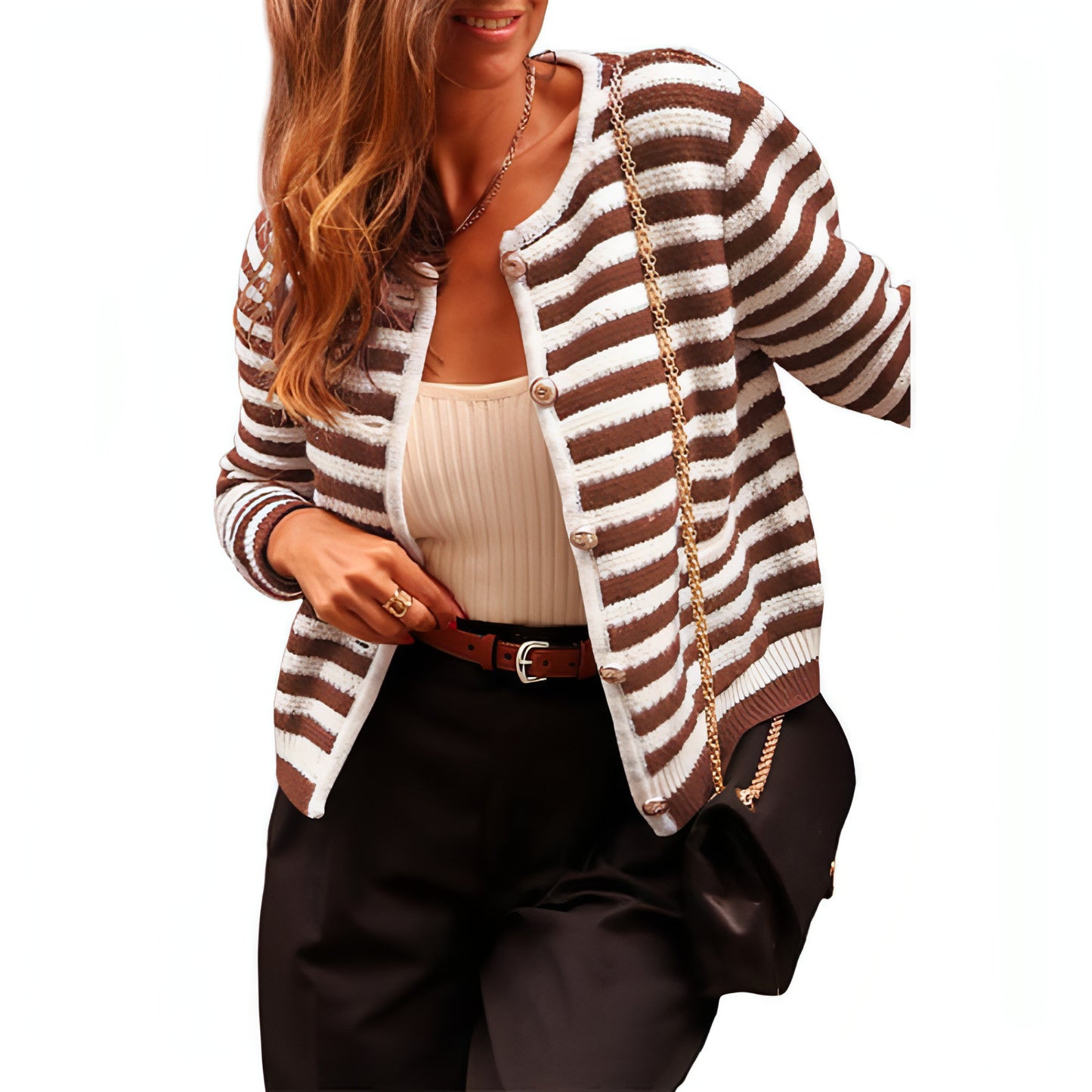 Women's Contrasting Striped Cardigan Sweater