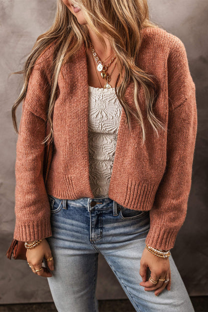 Light French Beige Drop Shoulder Open Front Cropped Cardigan