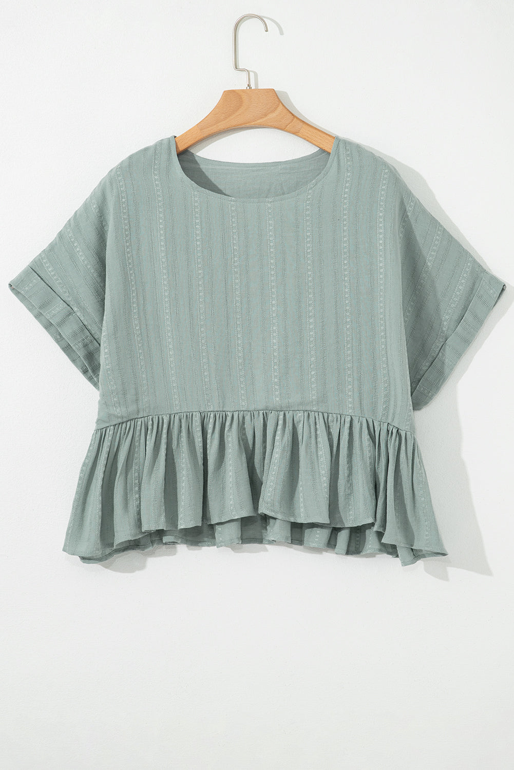 Laurel Green Textured Ruffled Hem Short Sleeve Blouse