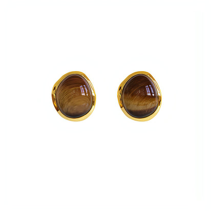 White Jade Tigereye Chinese Style Fashion Special-interest Design Ear Studs