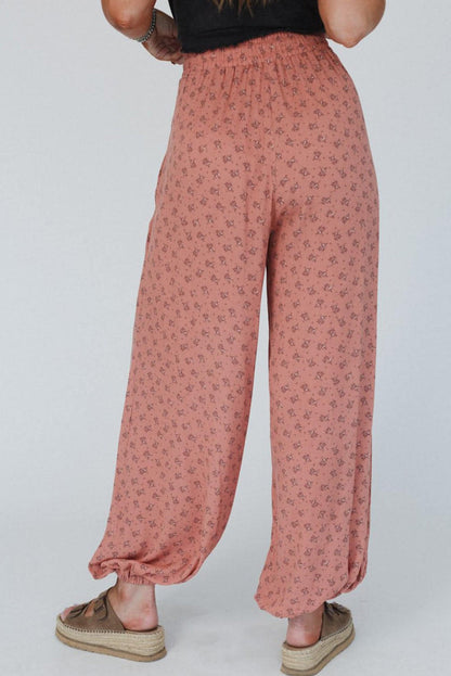 Pink Boho florale gedruckte Weitbein -Joggerhose