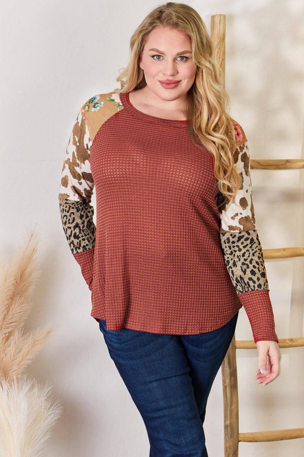 Hailey & co polne velikosti leopard vafeljna bluza