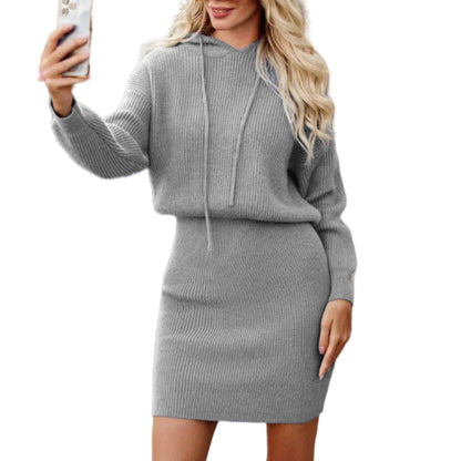 Casual Dress Mid-length Hooded Cinched Waist Sweater