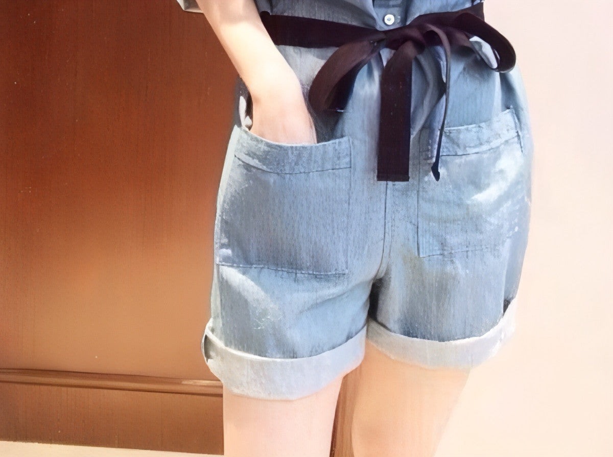 Denim Short Sleeve Jumpsuit