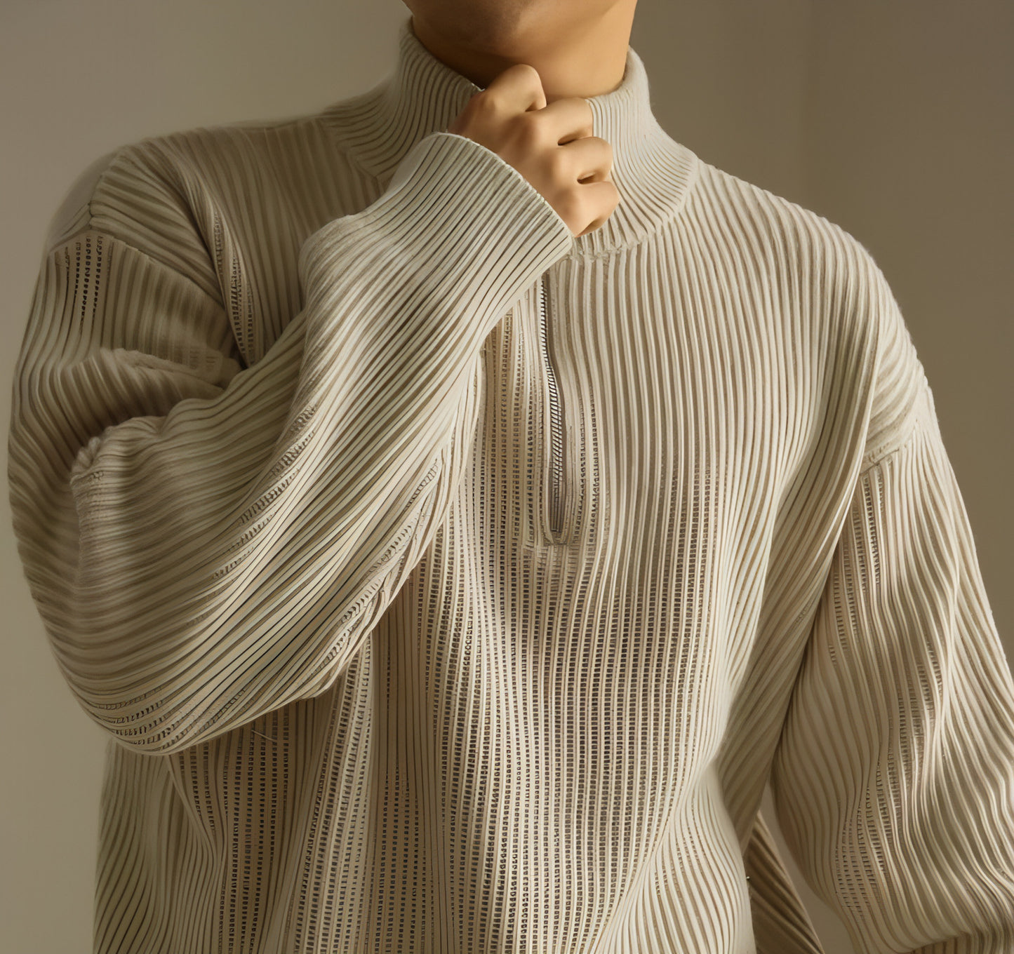 Lazy And Versatile Wool Turtleneck Half Loose Zip Sweater