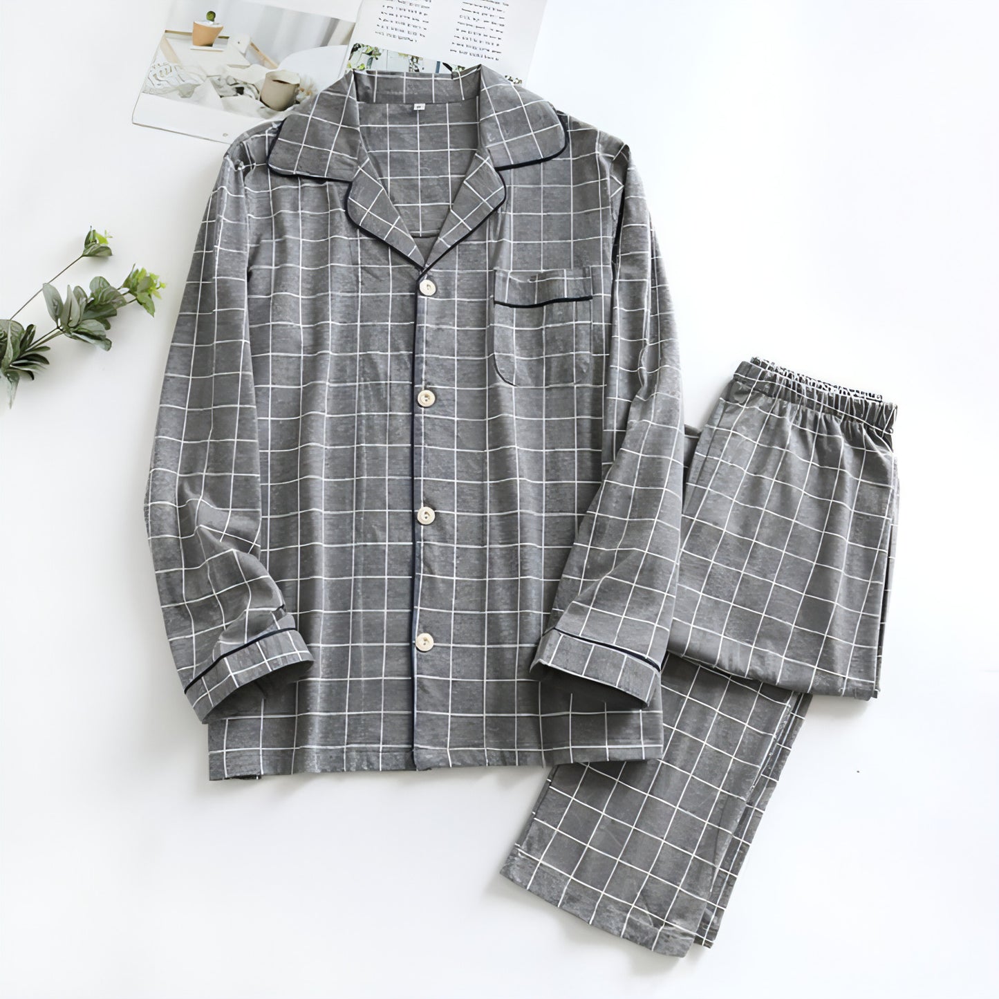 Autumn Plaid Thin Pajamas Long Sleeves Loose Large Size