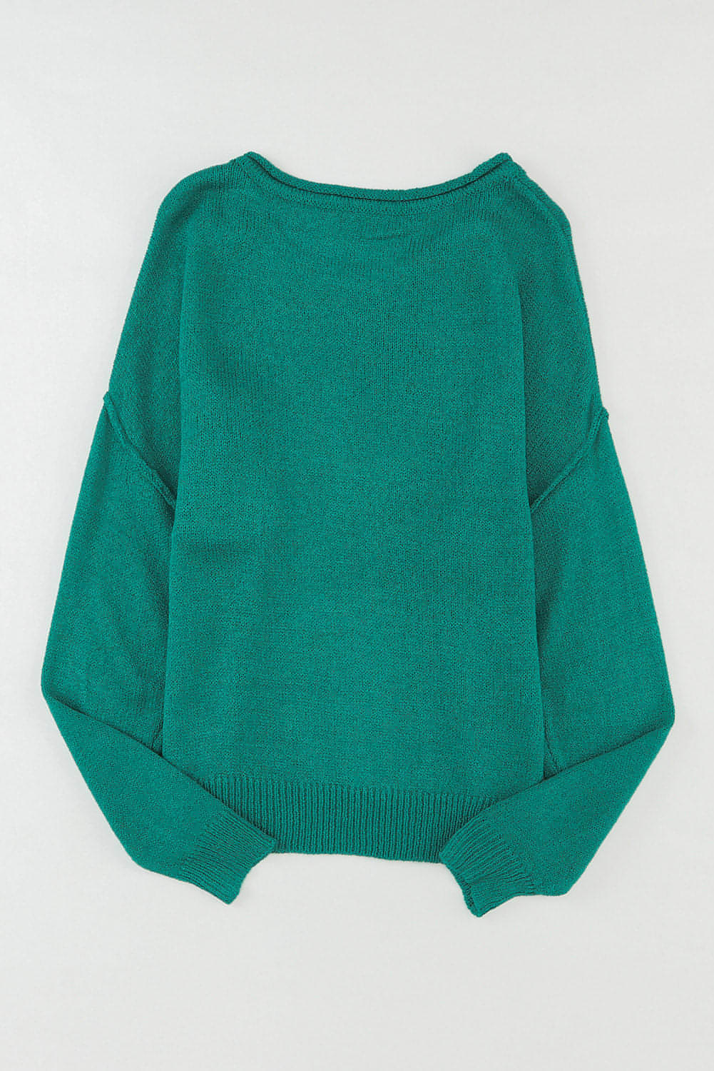 Groene effen kleur off-shoulder ribgebreide trui met zak