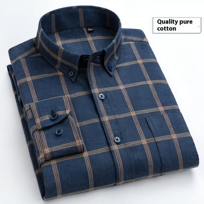 Camisa de vestir de manga larga a cuadros de algodón cepillado Camisa de algodón informal de negocios para hombre Otoño e invierno