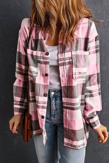 Pink Plaid Button Up Patch Pocket Shirt