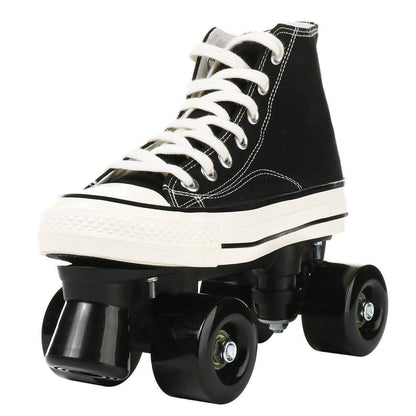 Canvas Black White Double Row Skates Adult Flash Roller Skating Rink Roller Skates