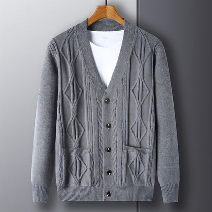 Stickad Cardigan Rhombus Loose Casual Sweater Coat Men