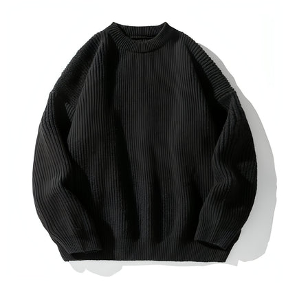 Thick Needle Sunken Stripe Texture Sweater Men's Autumn And Winter Solid Color Coat