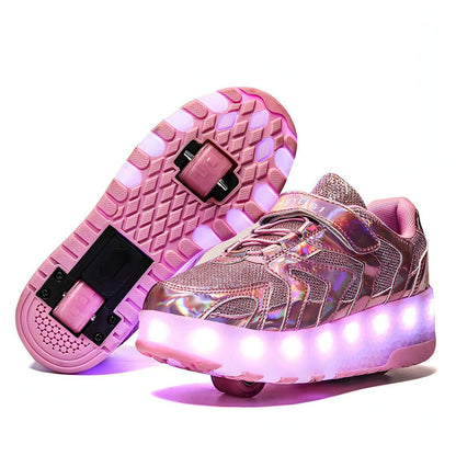 Heelys de dos ruedas, zapatillas con ruedas, zapatos luminosos para niños con carga por cable USB