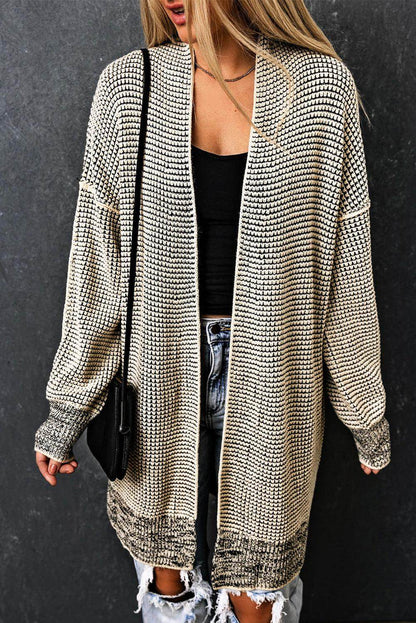 Aprikospläden stickad lång öppen front cardigan