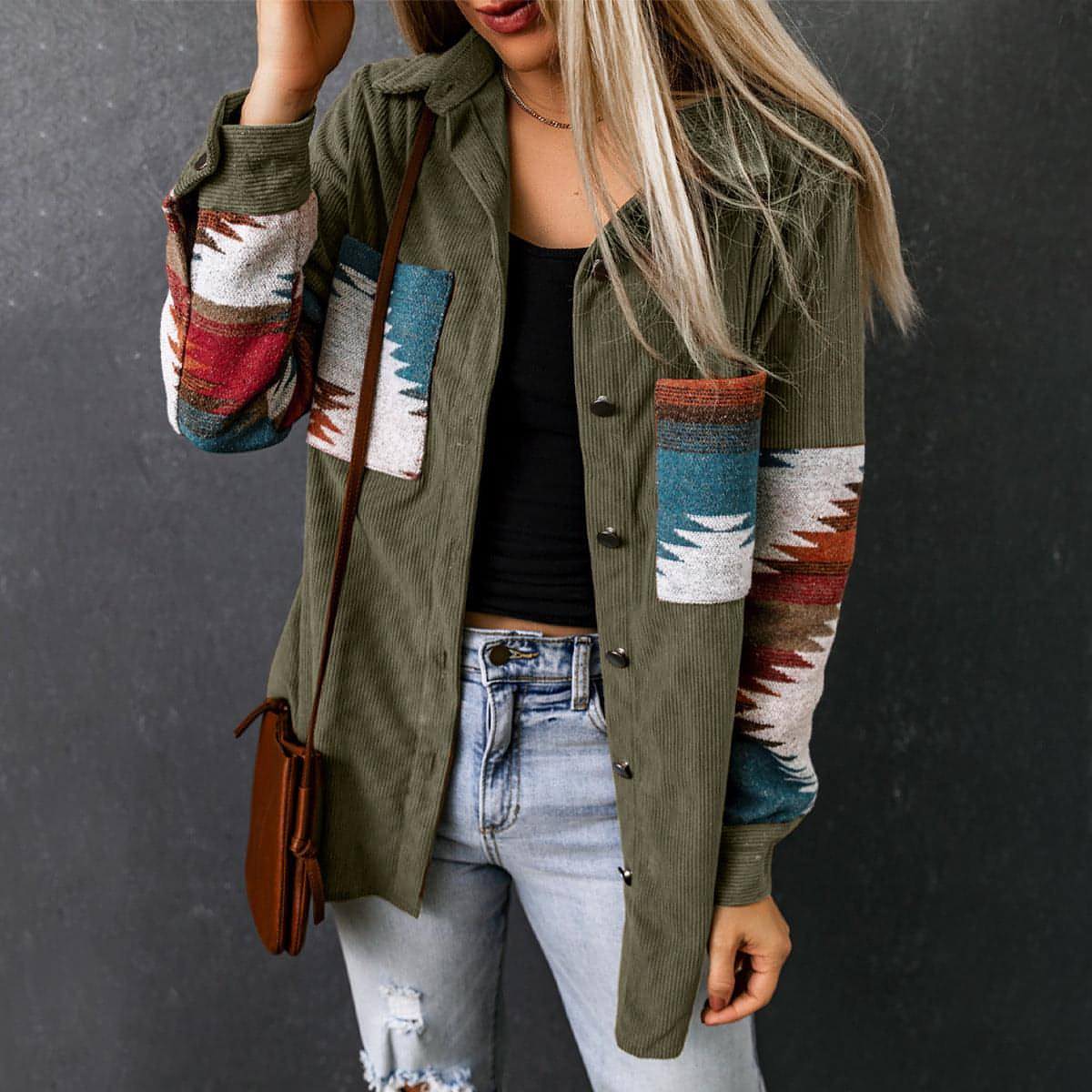 Women's Corduroy Casual Cardigan Coat Jacket