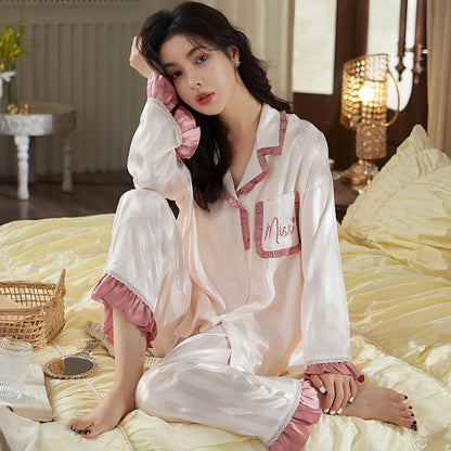 Women's Long-sleeved Ice Silk Thin Homewear Pajamas