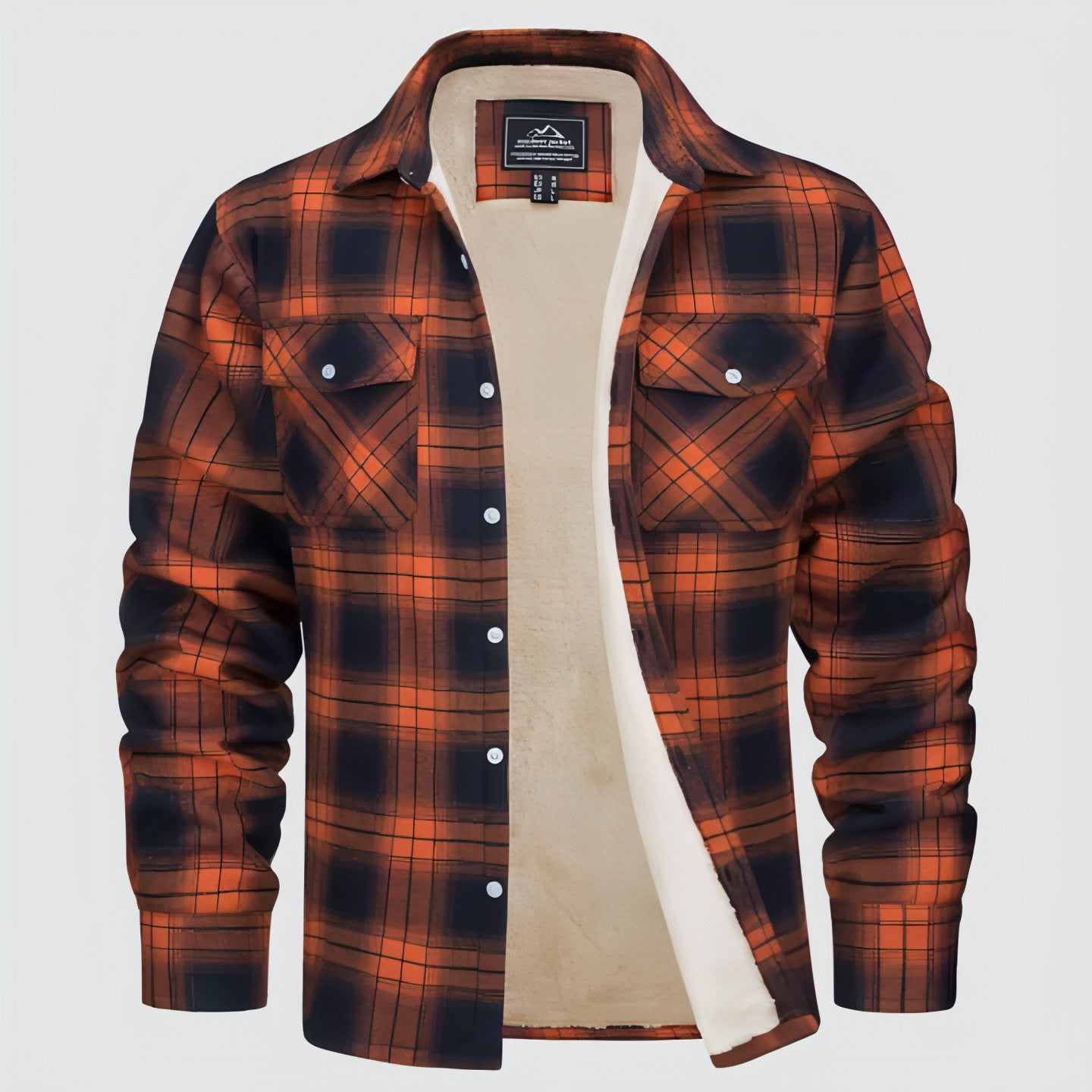 A1. Fleece Lined Men's Jacket Long Sleeve Lapel Plaid