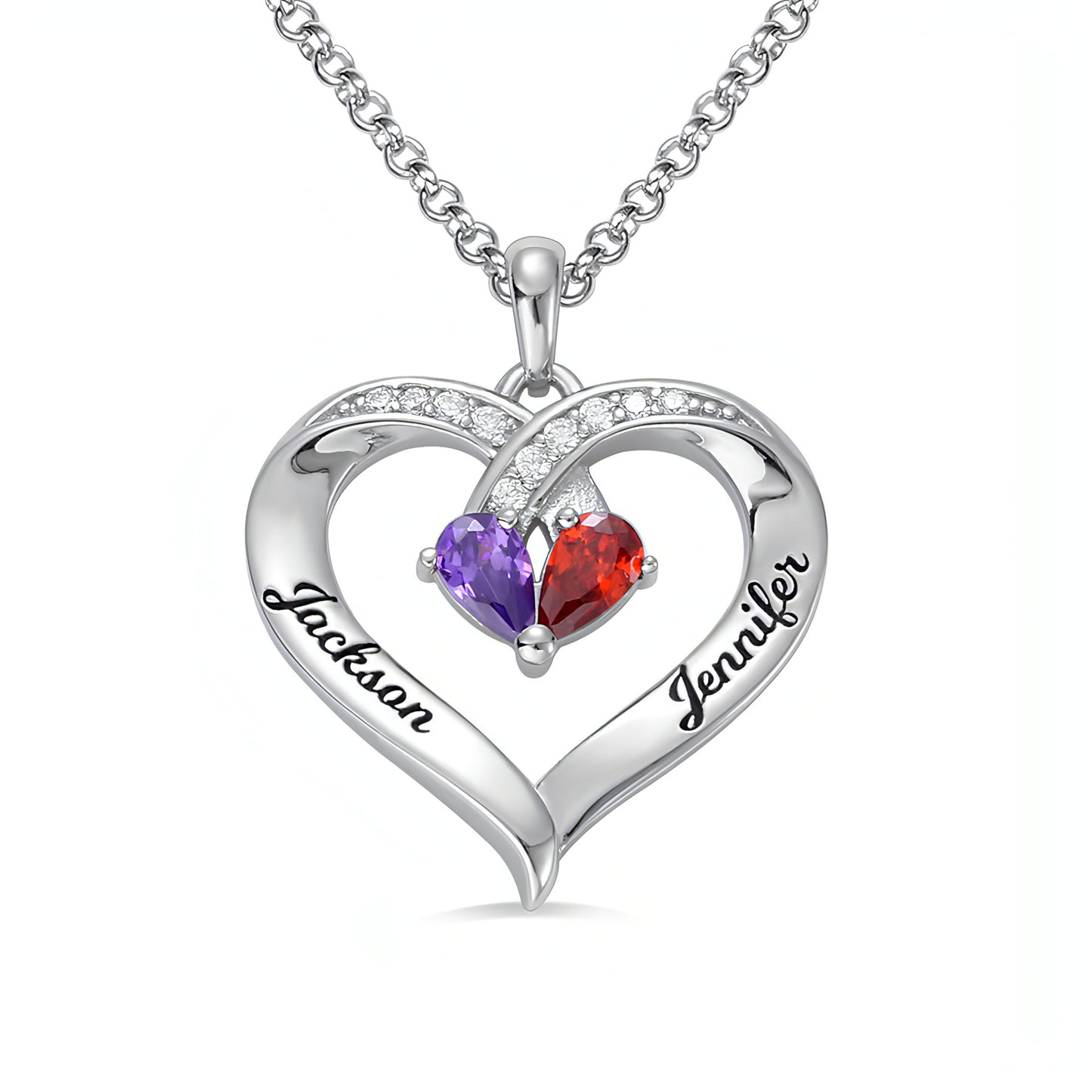 Personalized Heart-Shaped Gemstone Necklace – Custom Couple Pendant