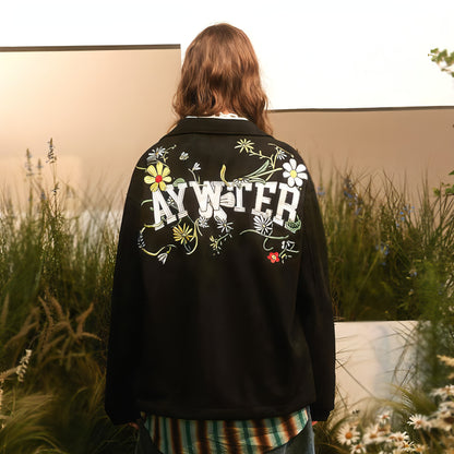 Letter Floral Embroidered Jacket For Men