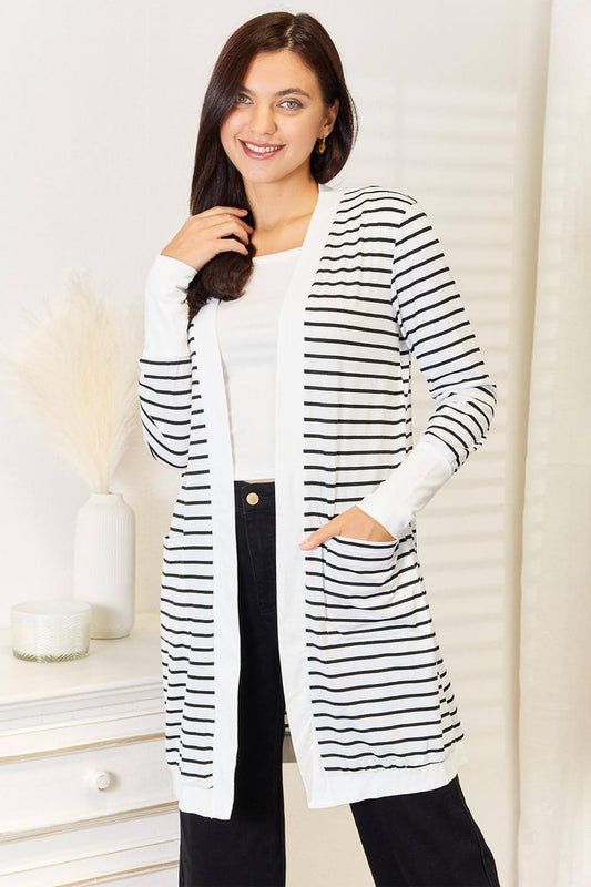 Cardigan lungo con apertura frontale a righe double take