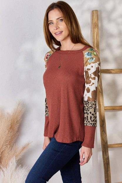 HAILEY & CO TAMANHO COMPLETO LEOPARD WAFFLE-KNIT Blouse