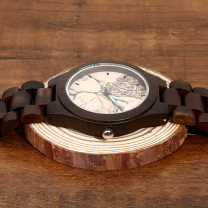 Men’s Engraved Wooden Photo Watch – 45mm with Wooden Strap