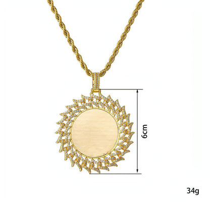 Personalized Round Diamond Sunflower Necklace – Custom Photo & Engraved Pendant