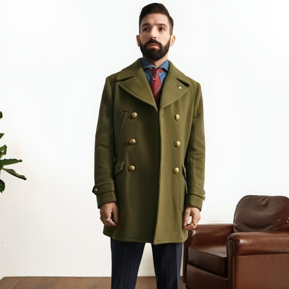 A1. Men's Mid-length Long Sleeve Woolen Coat