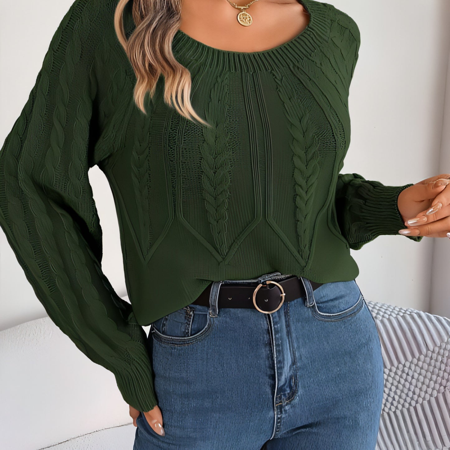 Leisure Solid Color Twist Long Sleeve Pullover Sweater Women