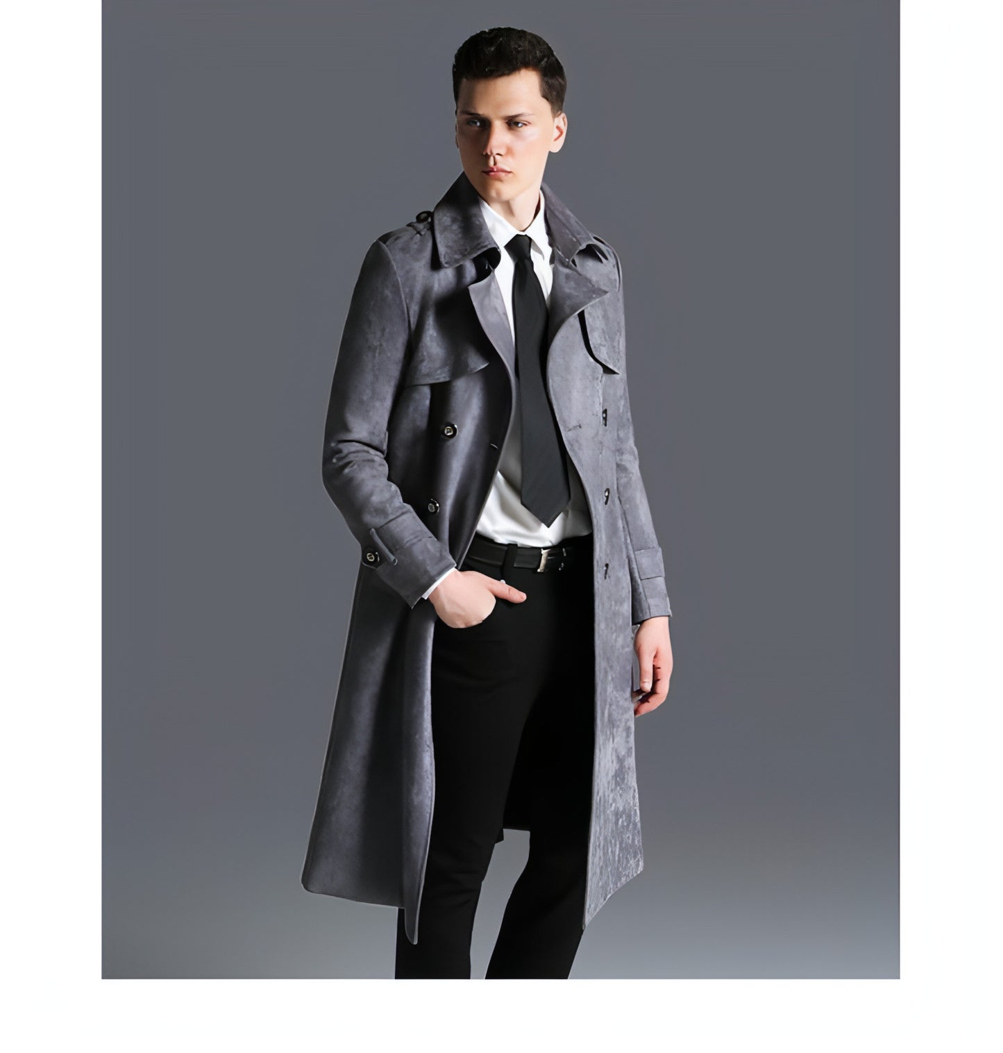 Suede Men's Solid Color Trench Coat