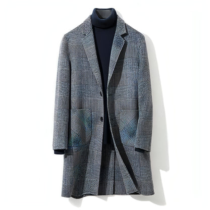 Houndstooth reversible men's plaid woolen trench coat