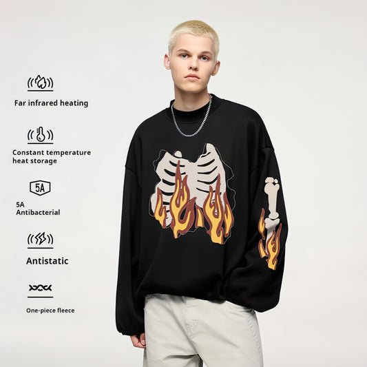 Sudadera corta con cuello redondo y estampado de huesos de fuego