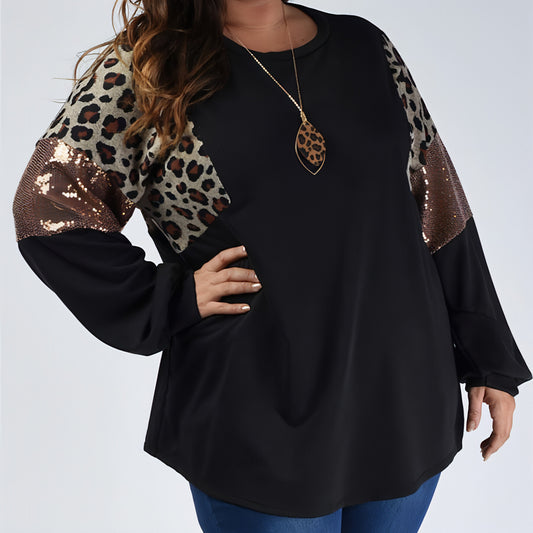 Loose Slim Fit Leopard Print Long Sleeve Women T-Shirt