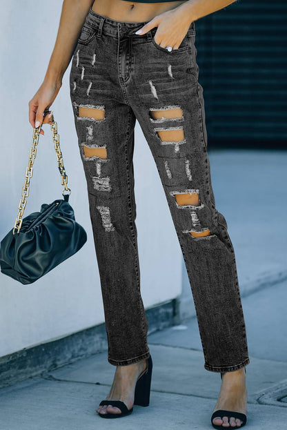 Grijze knopenzakken Distressed jeans