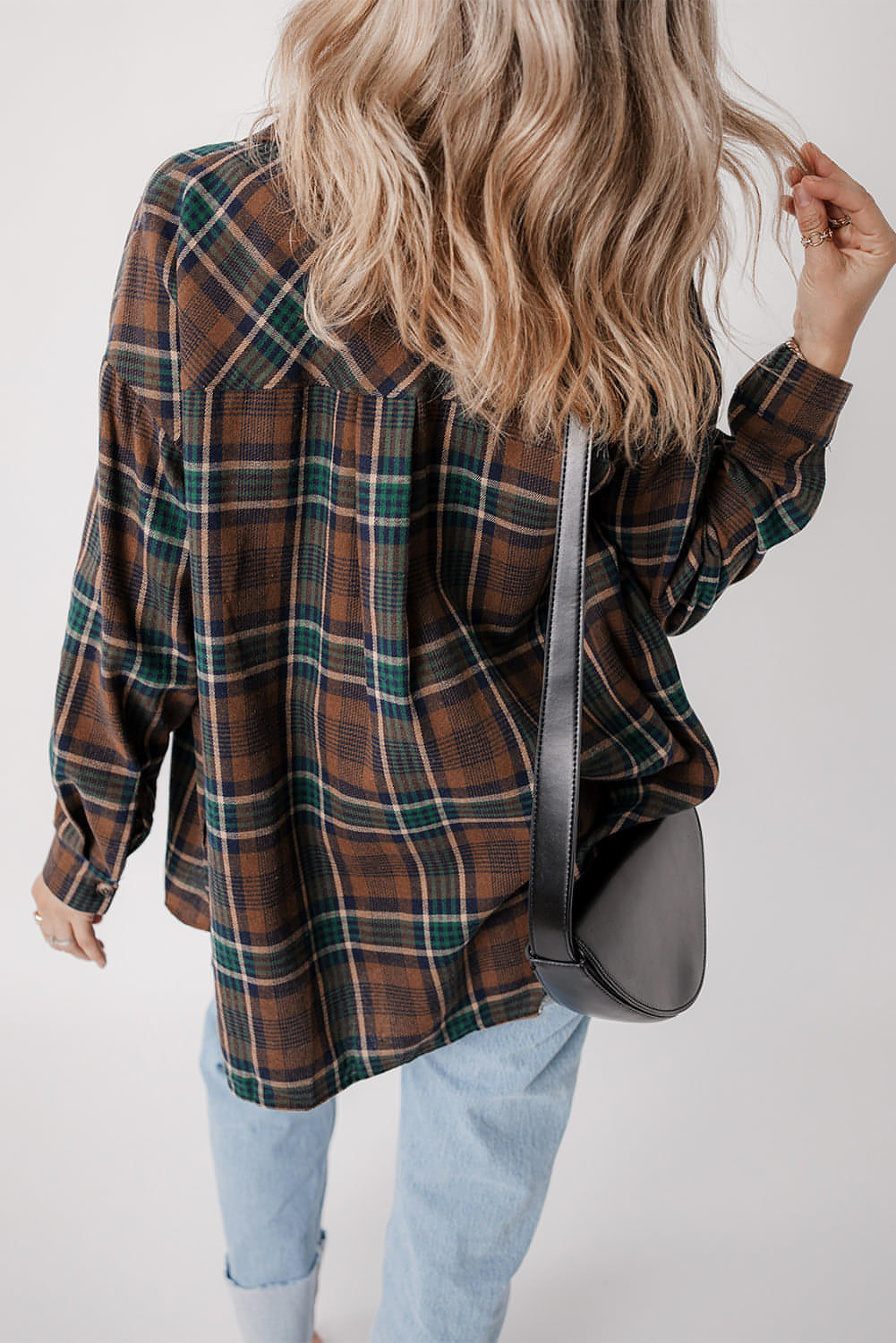 Bruine plaid print borstzakken geknoopt shirt jas