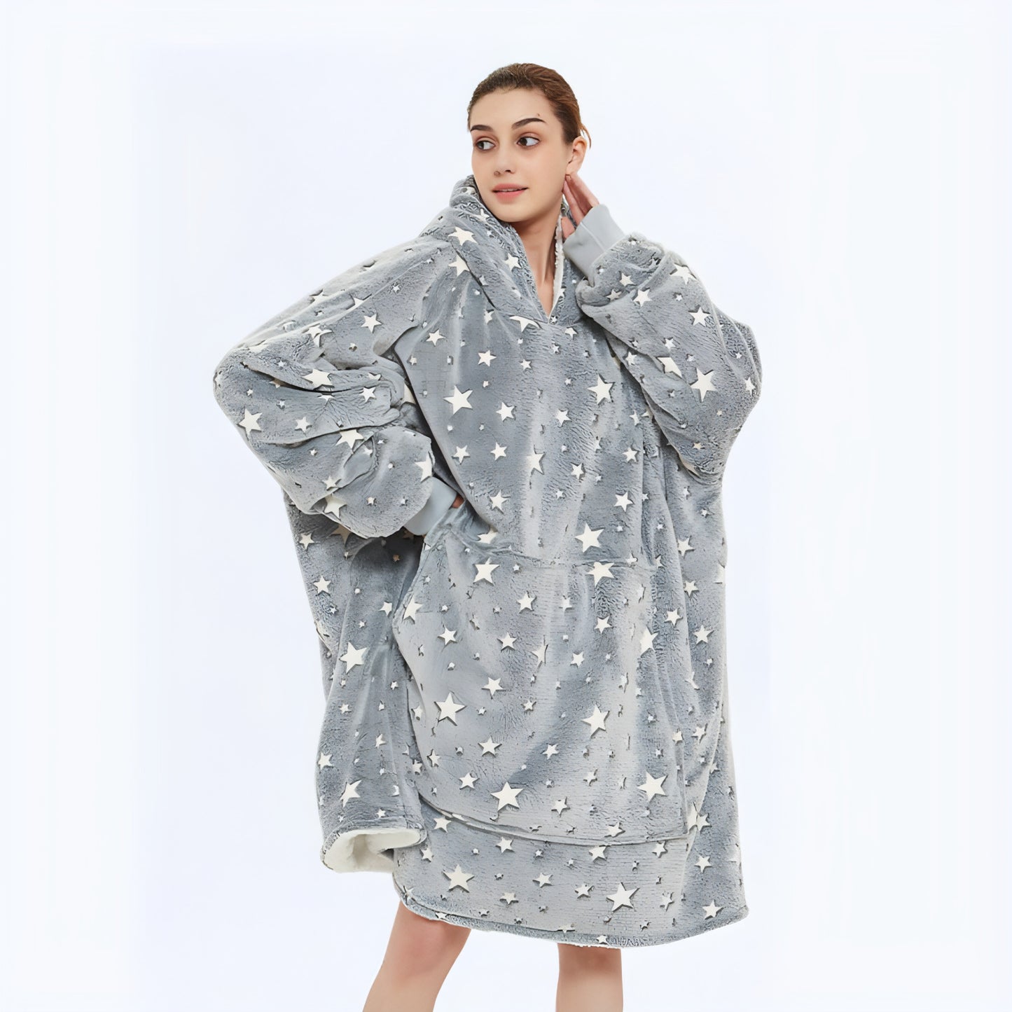 Double Layer Lazy Blanket Pullover Flannel Hooded Double Layer Sweater Women