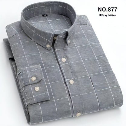 Men's Oxford Pure Color Slim Shirt For Young And Middle-aged People