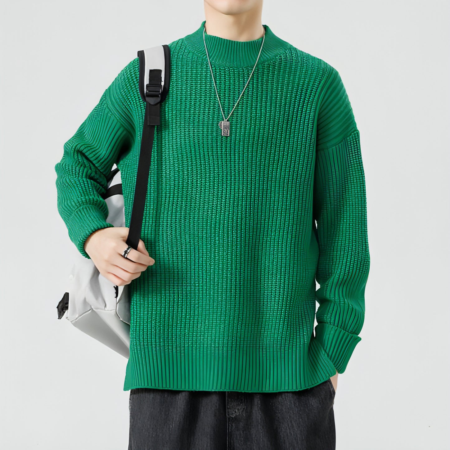 Half High Necked Sweater For Men's Casual Knitwear Outerwear